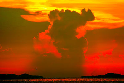 Scenic view of sea against orange sky