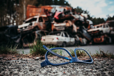 High angle view of eyeglasses on street