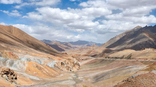 Scenic view of mountains against cloudy sky