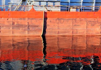 Reflection of water in sea against orange sky