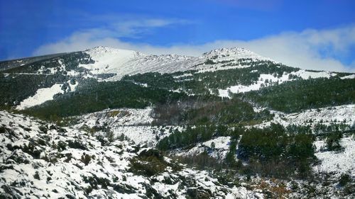 Scenic view of snowcapped mountains against sky