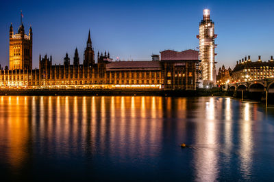 Reflection of buildings in city at waterfront