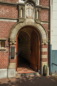 Closed door of building