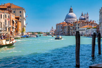 Old cathedral of santa maria della salute in venice, italy at sunset.