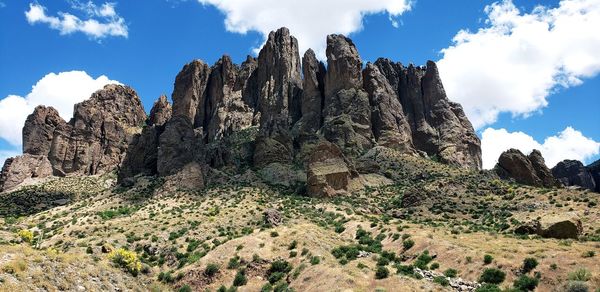 Panoramic view of rock formations against sky