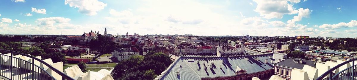 High angle view of cityscape against sky