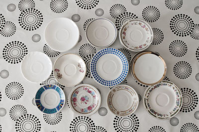 Directly above shot of ceramic plates on table