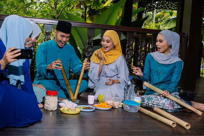 Group of people having food