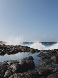Scenic view of sea against clear sky