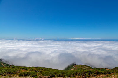 Scenic view of landscape against blue sky