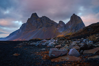Panoramic view of rocky mountains against sky