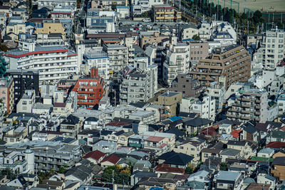 High angle view of buildings in city