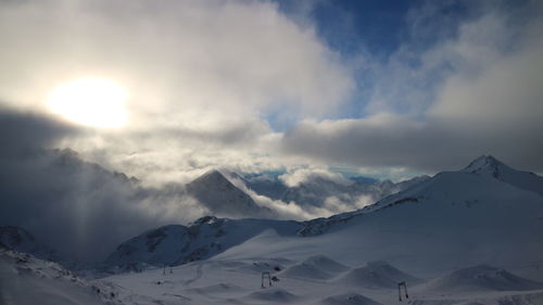 Scenic view of snowcapped mountains against sky