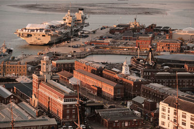 Aerial view of historic harbour of portsmouth, hampshire, southern england