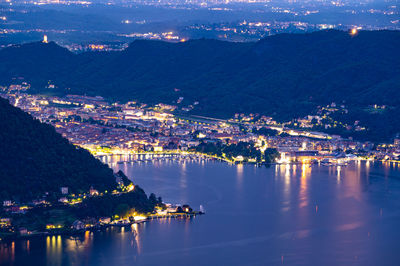 Panorama of lake como and the city, photographed from cernobbio, in the evening.
