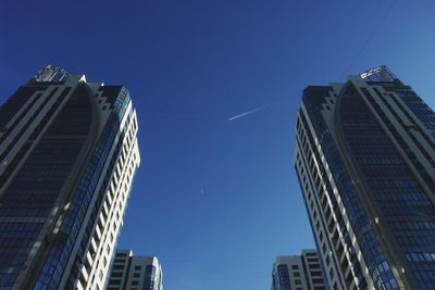 Low angle view of modern building against clear sky