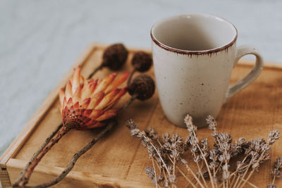 Close-up of coffee cup on table