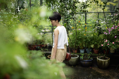 Woman walking in the garden