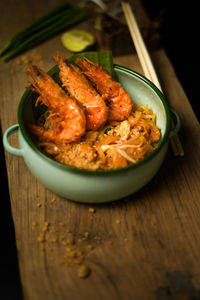 High angle view of meal served in bowl on table