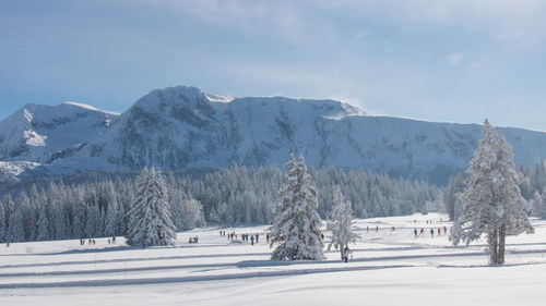 Scenic view of snowcapped mountains against sky