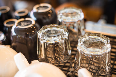 Close-up of drink in glass jar on table