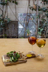 Vegetables in glass on table