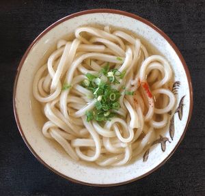 High angle view of noodles in bowl