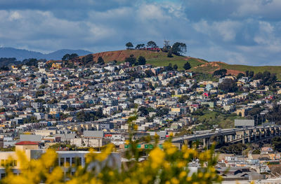 High angle view of townscape against sky