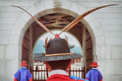 Rear view of honor guards at korean palace