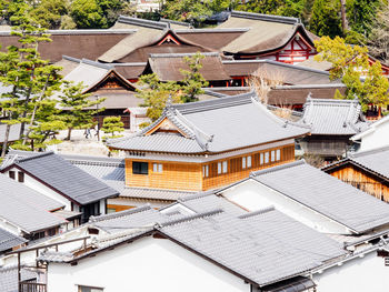 High angle view of houses in town