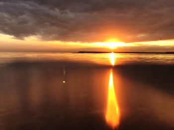 Scenic view of sea against orange sky