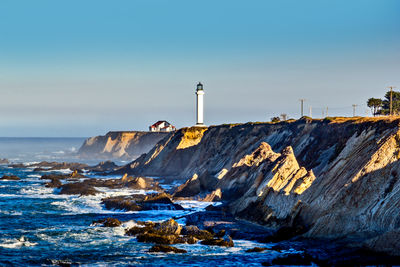 Point arena lighthouse at the pacific ocean, mendocino county, california usa