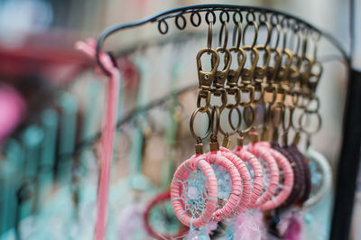 Close-up of dreamcatcher hanging at market stall