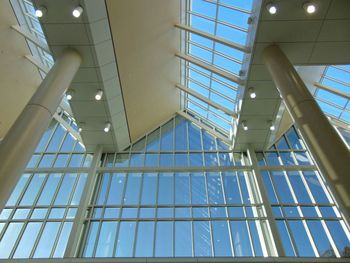 Illuminated ceiling of glass building