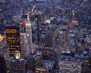 Aerial view of city at night