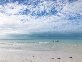 Scenic view of sea against blue sky