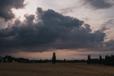 Scenic view of field against sky during sunset