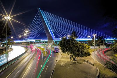 Light trails on road at night