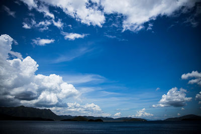 Scenic view of sea against blue sky