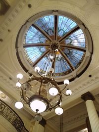 Low angle view of illuminated chandelier