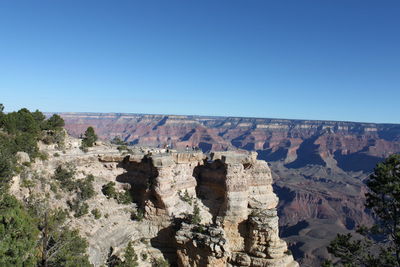 Rock formations on landscape against clear sky