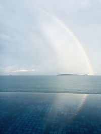 Scenic view of rainbow over sea against sky