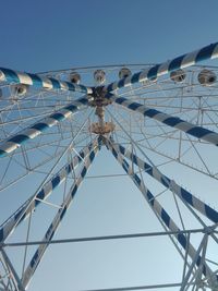 Low angle view of ferris wheel against clear blue sky