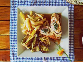 High angle view of food on table