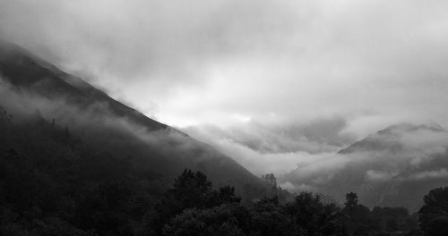 Scenic view of mountains against cloudy sky