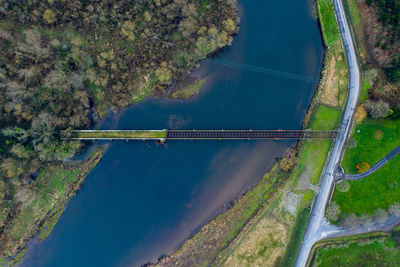 High angle view of river along trees