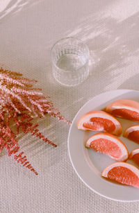 High angle view of fruits on table