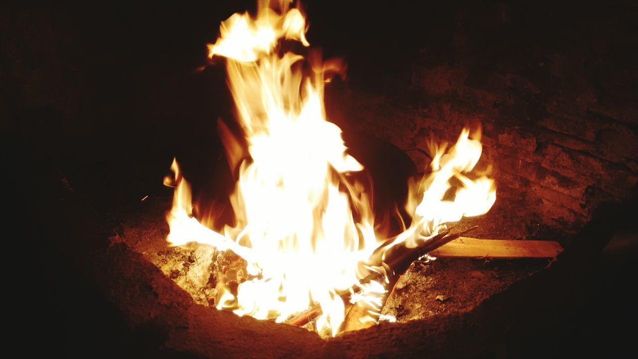 flame, burning, fire - natural phenomenon, heat - temperature, bonfire, firewood, glowing, fire, heat, night, campfire, wood - material, orange color, fireplace, close-up, dark, illuminated, wood, log, no people