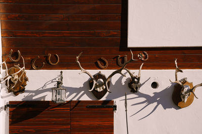 Low angle view of window on wall