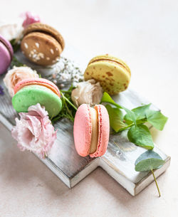 High angle view of dessert on table